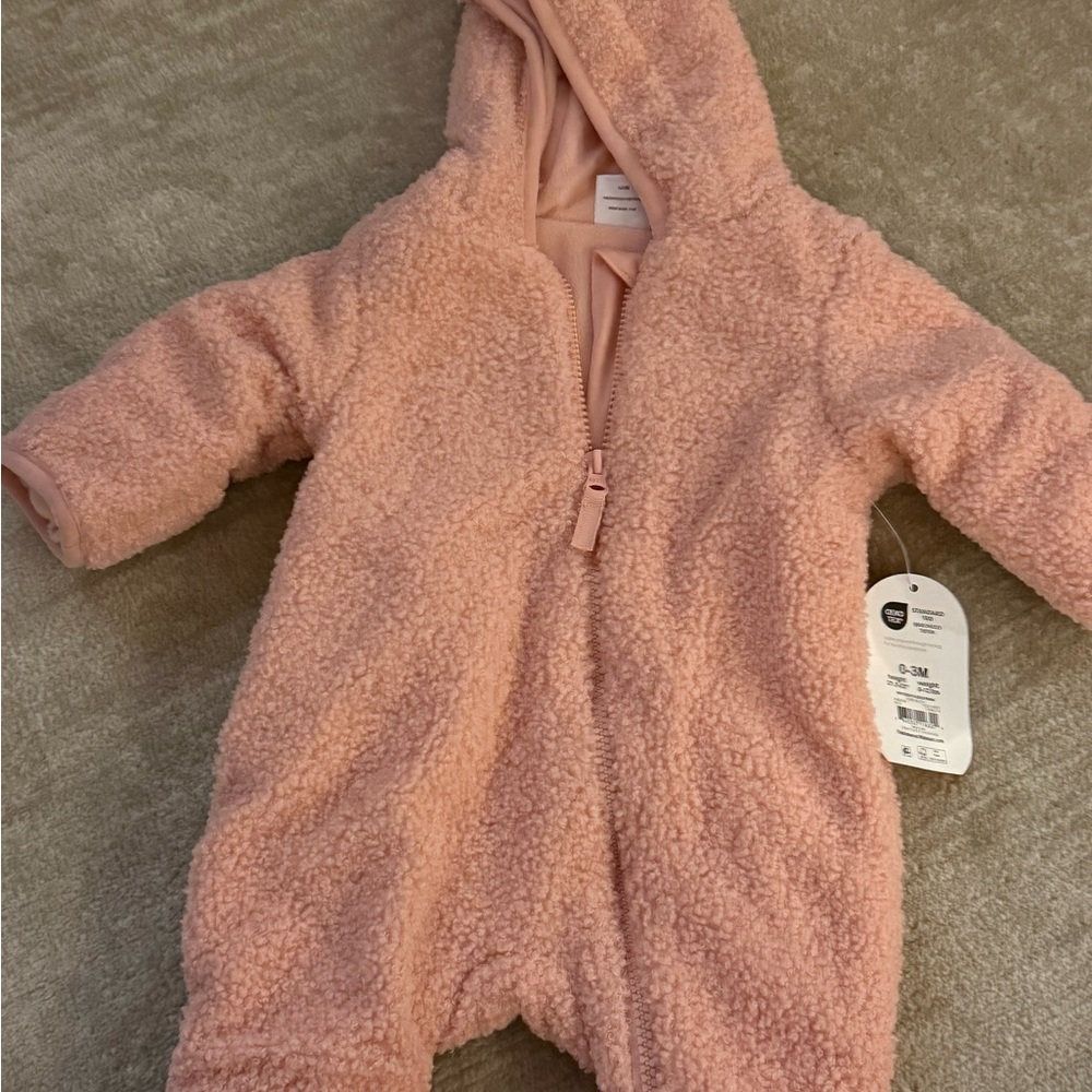 Plush Hooded Baby One-Piece Romper - Pink